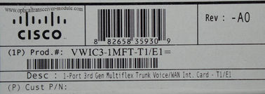 1 PORTO T1/E1 MULTIFLEX TRUNK Cisco Router Modules Cartão de interface personalizado VWIC3-1MFT-T1E1 suporta aplicativos de voz e dados na plataforma da série Cisco ISR 2 1900/2900/3900