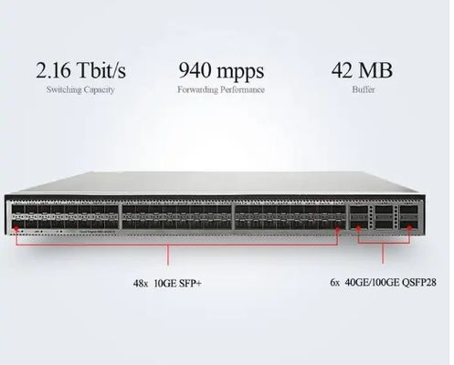Switch CE6881-48S6CQ (48*10G SFP+, 6*100G QSFP28, 2*fonte de alimentação CA, entrada/saída de ar lateral da porta)