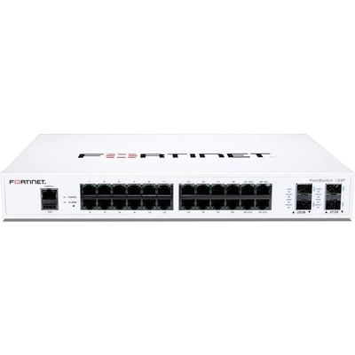 O Fortinet FS-124F é um switch competitivo em termos de desempenho e preço com 24 portas GE + 4 portas SFP + + 1 console RJ45