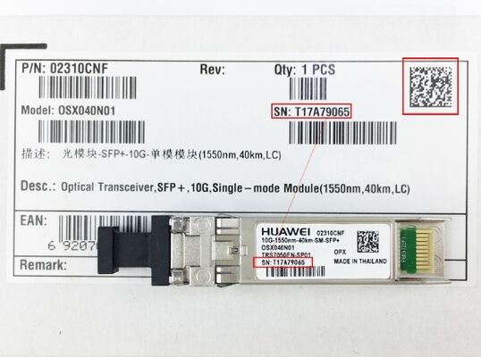 Huawei OSX040N01 Módulo SFP+ Transceptor óptico Ethernet 10G com alcance de 40 km comprimento de onda 1550nm e conector LC