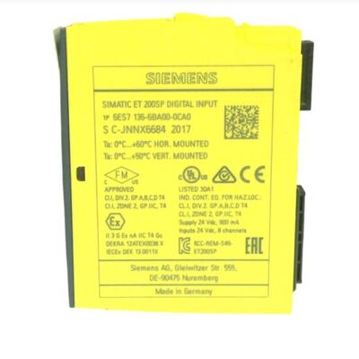 Módulo de Entrada de Segurança Siemens 6ES7136-6BA00-0CA0 ET200SP F-DI 8x24VDC HF com Certificação SIL3 e Classificação PL e